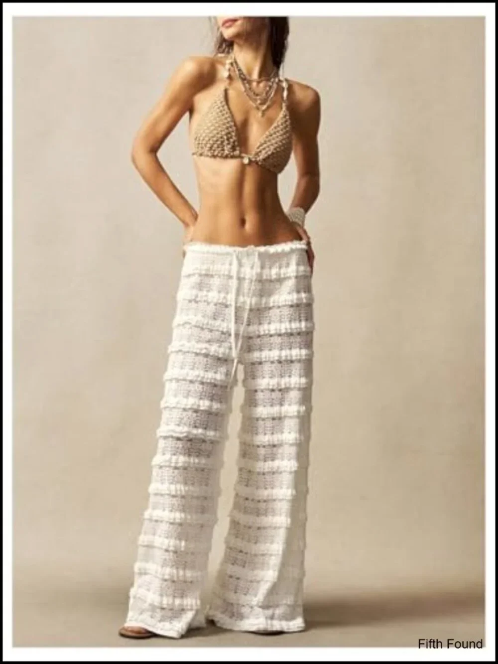 Crochet Lace Mesh Pants Ruffle Layered Elastic Waist Bathing Suit Cover Up